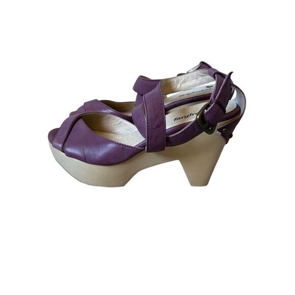 Farylrobin Anthropologie Chunky Wooden Heel Sandals size 9 Purple Leather - Picture 10 of 12
